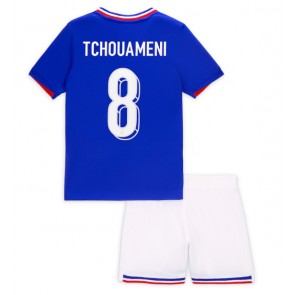 Frankrig Aurelien Tchouameni #8 Hjemmebanesæt Børn EM 2024 Kort ærmer (+ korte bukser)